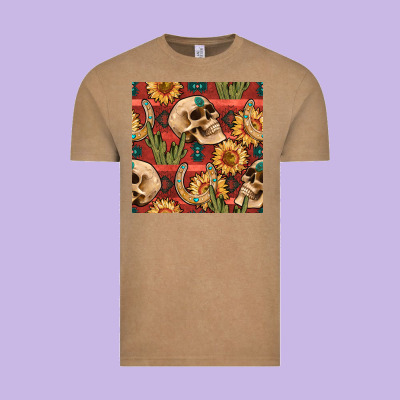 Western Skull Aztec Seamless Pattern Vintage Tee Designed By Bundleandbundleshop