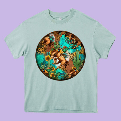 Western Pattern Circle Heavy Core Tee Designed By Jasminsmagicworld