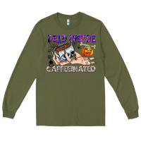 Army Green Dead Inside Caffeinated Long Sleeve Tee - CowhideDigitalArt