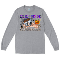 Heather Grey Dead Inside Caffeinated Long Sleeve Tee - CowhideDigitalArt