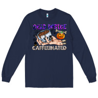 Navy Dead Inside Caffeinated Long Sleeve Tee - CowhideDigitalArt