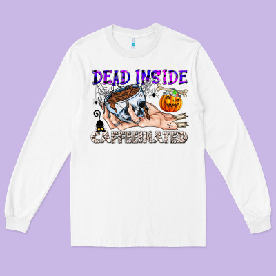Dead Inside Caffeinated Long Sleeve Tee Designed By Cowhidedigitalart