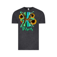 Vintage Black Pisces Zodiac Sign Sunflower Leopard Serape Vintage Tee - RanaPortraitStore