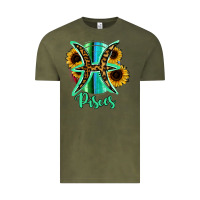 Vintage Olive Pisces Zodiac Sign Sunflower Leopard Serape Vintage Tee - RanaPortraitStore