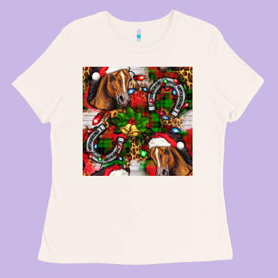 Christmas Horse Leopard Ladies Tee Designed By Fadigitalartstudio