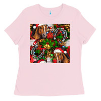 Bubblegum Pink christmas horse leopard Ladies Tee - FaDigitalArtStudio