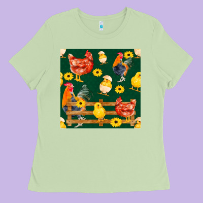 Farm Life Seamless Pattern Ladies Tee Designed By Fadigitalartstudio