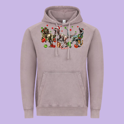 Three Christmas Dinosaurs Vintage Hoodie Designed By Lillyallendesigns