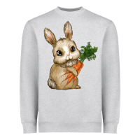 Heather Grey Happy Easter With Bunny And Carrot Heavyweight Sweatshirt - RanaPortraitStore