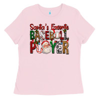 Bubblegum Pink santa's favorite baseball player for christmas Ladies Tee - FaDigitalArtStudio