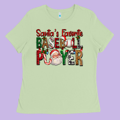 Santa's Favorite Baseball Player For Christmas Ladies Tee Designed By Fadigitalartstudio