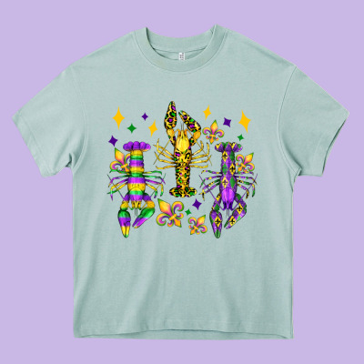 Mardi Gras Craw Fish Olivia Heavy Core Tee Designed By Oliviacreatesart