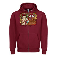 Burgundy christmas heifer and highland cow with serape background Zipper Hoodie - RanaPortraitStore