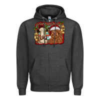 Charcoal Heather christmas heifer and highland cow with serape background Zipper Hoodie - RanaPortraitStore