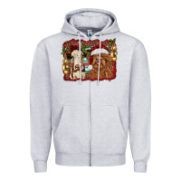 Heather Grey christmas heifer and highland cow with serape background Zipper Hoodie - RanaPortraitStore