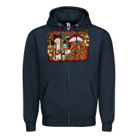 Navy christmas heifer and highland cow with serape background Zipper Hoodie - RanaPortraitStore