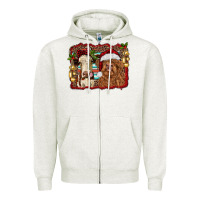 Oatmeal Heather christmas heifer and highland cow with serape background Zipper Hoodie - RanaPortraitStore