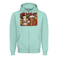 Seafoam christmas heifer and highland cow with serape background Zipper Hoodie - RanaPortraitStore