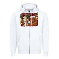 White christmas heifer and highland cow with serape background Zipper Hoodie - RanaPortraitStore