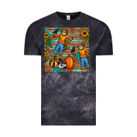 Cloud Black fall scarecrow seamless pattern Vintage Tee - BundleAndBundleShop