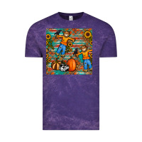 Cloud Purple fall scarecrow seamless pattern Vintage Tee - BundleAndBundleShop