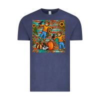 Vintage Denim fall scarecrow seamless pattern Vintage Tee - BundleAndBundleShop