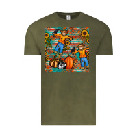Vintage Olive fall scarecrow seamless pattern Vintage Tee - BundleAndBundleShop
