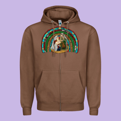 Holy Family Rainbow Zipper Hoodie Designed By Ranaportraitstore