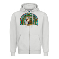 Dove Grey holy family rainbow Zipper Hoodie - RanaPortraitStore