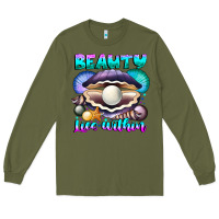 Army Green Beauty Lies Within Long Sleeve Tee - CowhideDigitalArt