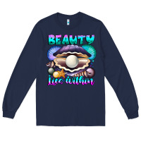 Navy Beauty Lies Within Long Sleeve Tee - CowhideDigitalArt