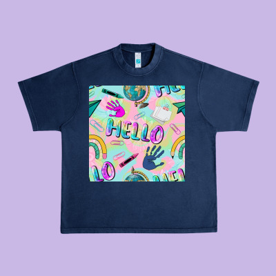 Hello Kindergarten Seamless Pattern Urban Heavy Tee Designed By Bundleandbundleshop