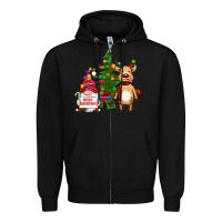 Black merry christmas gnomes, reindeer Zipper Hoodie - RanaPortraitStore