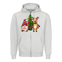 Dove Grey merry christmas gnomes, reindeer Zipper Hoodie - RanaPortraitStore