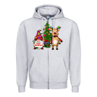 Heather Grey merry christmas gnomes, reindeer Zipper Hoodie - RanaPortraitStore