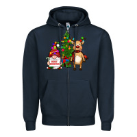 Navy merry christmas gnomes, reindeer Zipper Hoodie - RanaPortraitStore