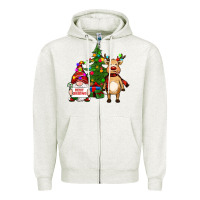 Oatmeal Heather merry christmas gnomes, reindeer Zipper Hoodie - RanaPortraitStore