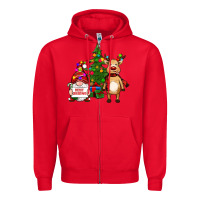 Red merry christmas gnomes, reindeer Zipper Hoodie - RanaPortraitStore