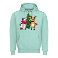 Seafoam merry christmas gnomes, reindeer Zipper Hoodie - RanaPortraitStore
