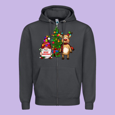 Merry Christmas Gnomes, Reindeer Zipper Hoodie Designed By Ranaportraitstore