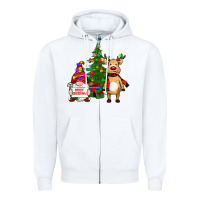 White merry christmas gnomes, reindeer Zipper Hoodie - RanaPortraitStore