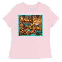 Bubblegum Pink autumn skies pumpkin pies tumbler Ladies Tee - BundleAndBundleShop