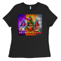 Black happy hallothanksmas Ladies Tee - FaDigitalArtStudio