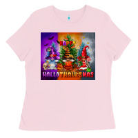 Bubblegum Pink happy hallothanksmas Ladies Tee - FaDigitalArtStudio