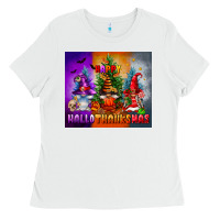 White happy hallothanksmas Ladies Tee - FaDigitalArtStudio