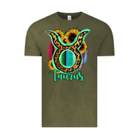 Vintage Olive Taurus Zodiac Sign Sunflower Leopard Serape Vintage Tee - RanaPortraitStore