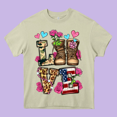 Love Valentine's Day Army Boots Olivia Heavy Core Tee Designed By Oliviacreatesart