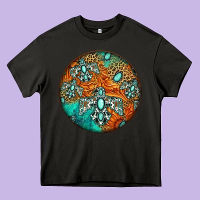Western Pattern Circle Heavy Core Tee Designed By Jasminsmagicworld