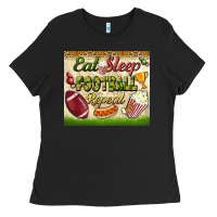 Black eat sleep football repeat tumbler Ladies Tee - BundleAndBundleShop