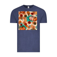 Vintage Denim floral pumpkins seamless pattern Vintage Tee - BundleAndBundleShop